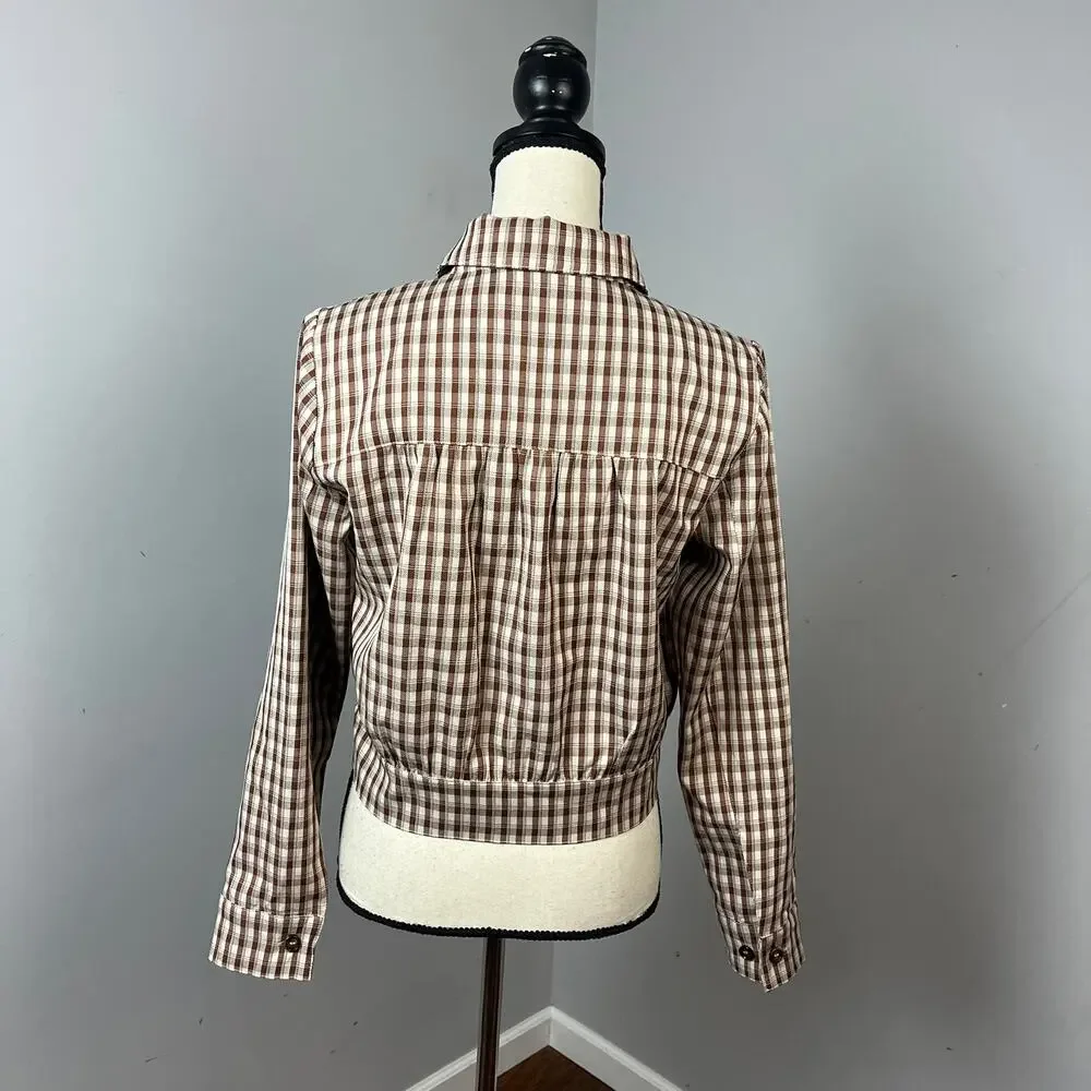 ASTR The Label Jesse Plaid Cropped Jacket Ecru Plaid/Gingham Women's XS